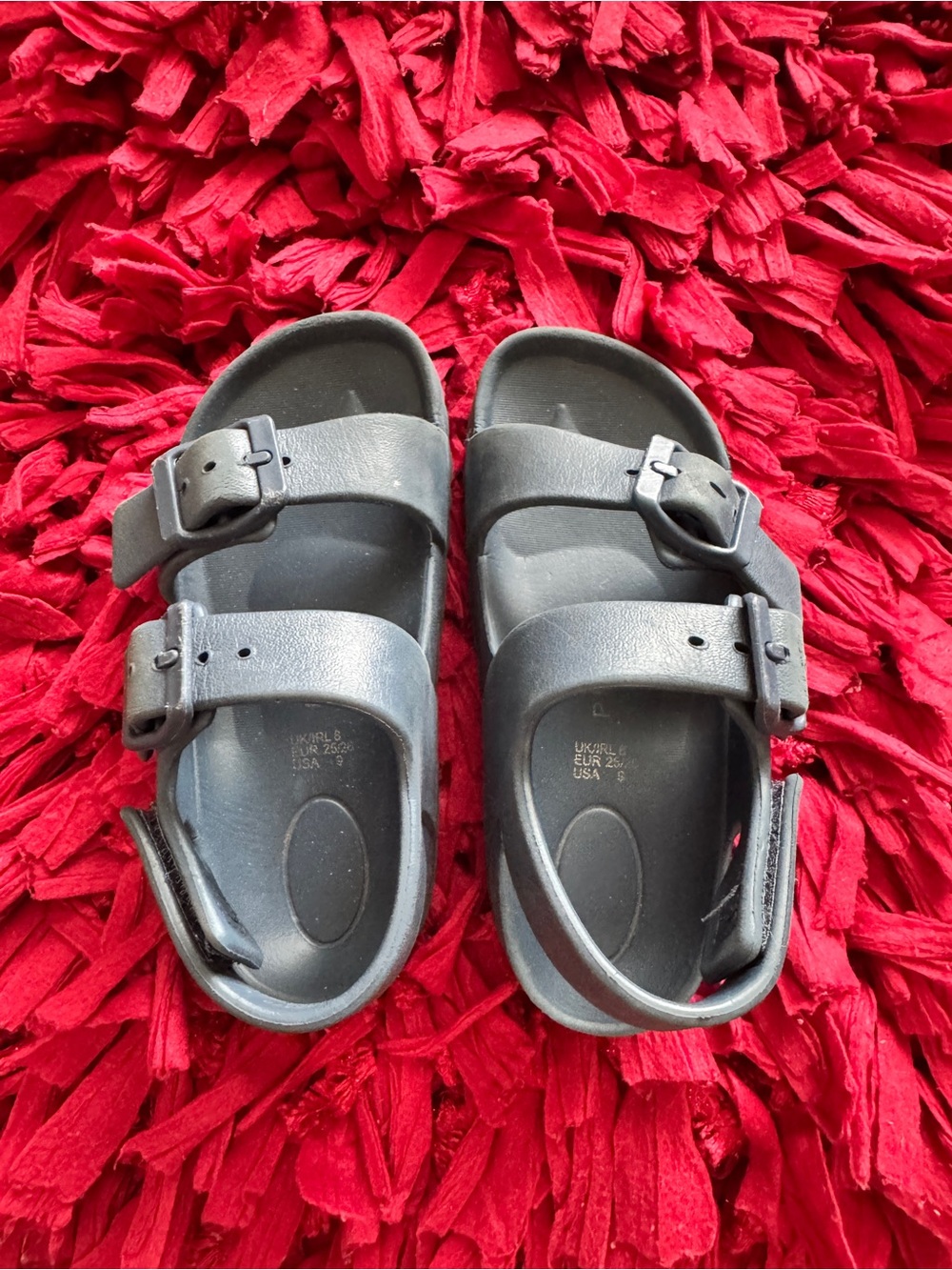 Kids Black Adjustable Two-Strap Sandals